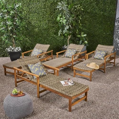 Afuera Living Outdoor Acacia Wood Chaise Lounge Set of 4 Natural