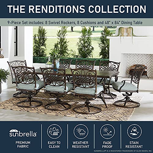 Hanover Renditions 9 Piece Outdoor Dining Set with Sunbrella® Fabric and Swivel Chairs Mist