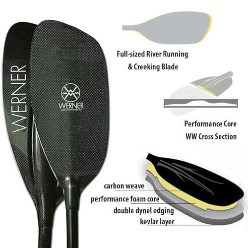 Werner Paddles Sho-Gun Carbon Straight Shaft Whitewater Kayak Paddle Black