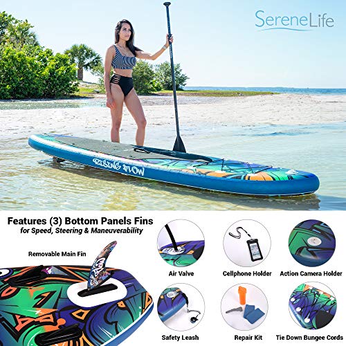 SereneLife Inflatable Stand Up Paddle Board Black