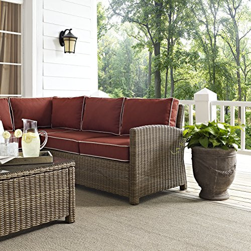 Crosley Furniture Bradenton 5-Piece Outdoor Sectional Sofa Set Brown with Sangria Cushions