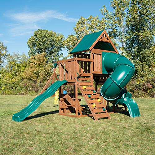 Swing-N-Slide Denali Tower Swing Set with Slides & Climbing Wall Wood