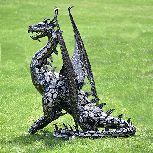 Zaer Ltd. 4.5ft Tall Large Metal Dragon Statue Decoration Metallic Black
