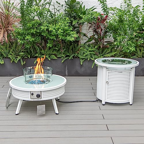 LeisureMod Walbrooke Modern Aluminum 5-Piece Patio Conversation Set with Fire Pit Navy Blue