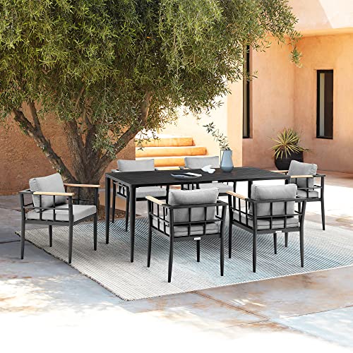 Armen Living Ezra Outdoor Patio Dining Chair Set of 2 Dark Grey