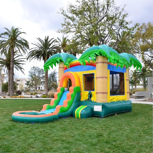 HERO KIDDO Tropical Breeze Bounce House Water Slide Inflatable Yellow Green
