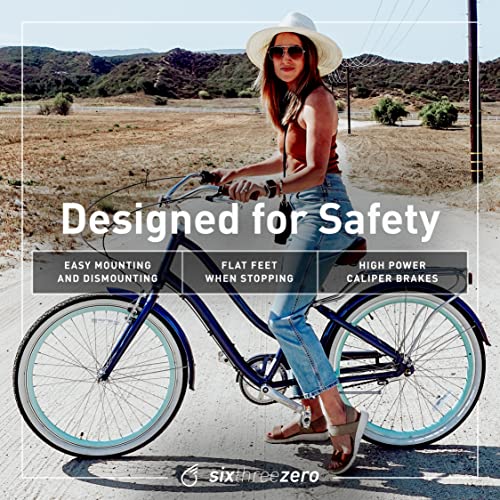 sixthreezero EVRYjourney Women's 7-Speed Step-Through Hybrid Cruiser Bicycle Navy w/Brown Seat/Grips