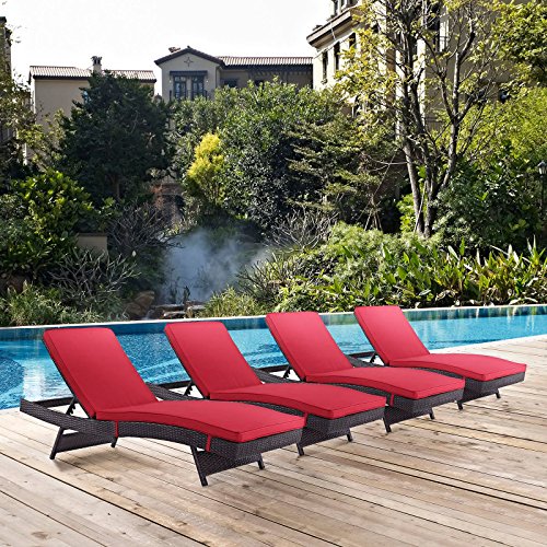 Modway Convene Wicker Rattan Outdoor Patio Chaise Lounge Chairs Set of 4 Mocha