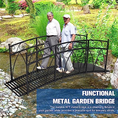 Kinpaw 8FT Extra Large Garden Bridge with High Guardrails Black
