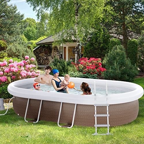 Outsunny 18' x 10' Above Ground Rectangular Pool Set Brown
