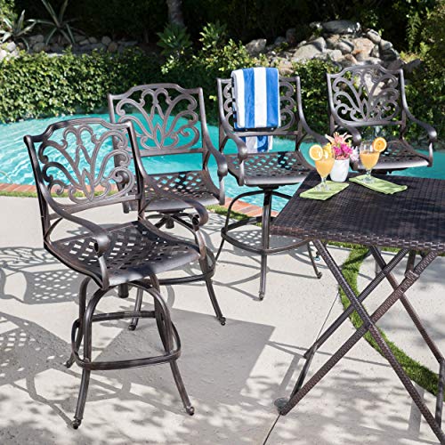 Christopher Knight Home Alfresco Outdoor Cast Aluminum Barstool Set, 4-Pcs Bronze