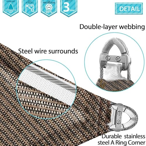 COARBOR Reinforced Wire Sun Shade Sail Rectangle Heavy Duty Canopy Cover with Steel Cable Brown
