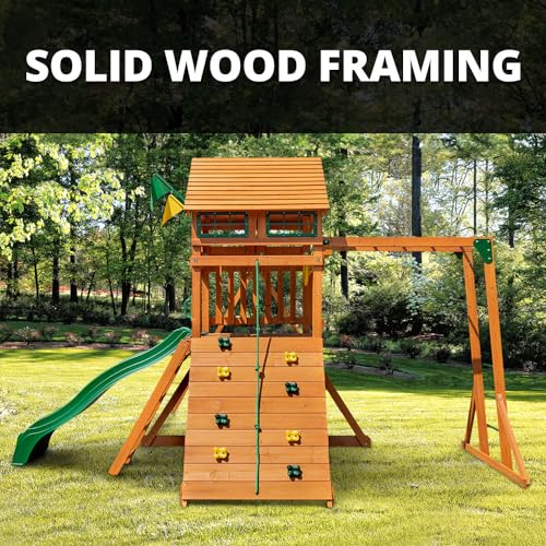 Gorilla Playsets Outing Wood Swing Set with Roof & Monkey Bars Amber