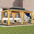 GAOMON 12x20ft Hardtop Gazebo with Netting and Curtains Wood Grain