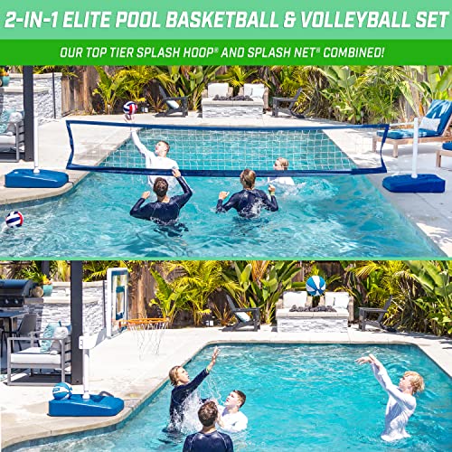 GoSports Splash Hoop ELITE 2-in-1 Pool Basketball & Volleyball Game Set Blue