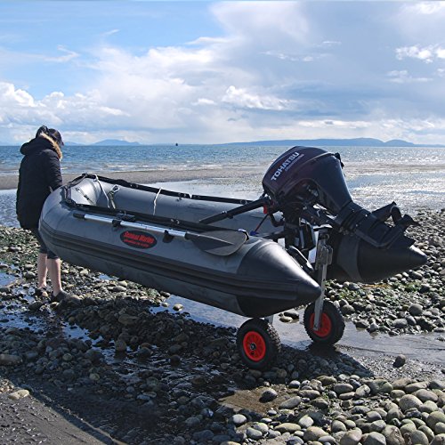 Seamax Heavy Duty Ocean320 10.5ft Inflatable Boat with Aluminum Floor, V Bottom Dark Grey, Red