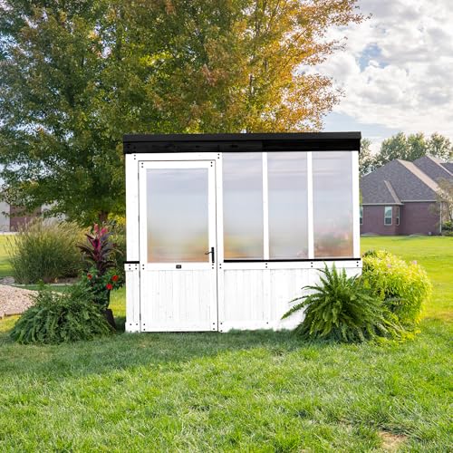 Backyard Discovery Willow 9' x 6' White Cedar Wood Greenhouse Kit with Exhaust Fan and Shelves White