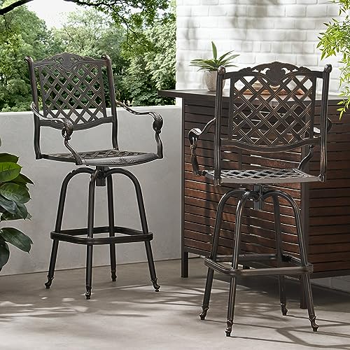 Christopher Knight Home Avon Outdoor Cast Aluminum Bar Stools 2-Pcs Set Shiny Copper