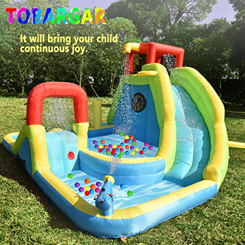 Tobargar Inflatable Water Slide Park with Dual Pools, Climbing Wall & Games, Multicolor