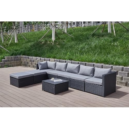 Pemberly Row Gray Wicker/Rattan Sectional with Storage Ottoman Grey