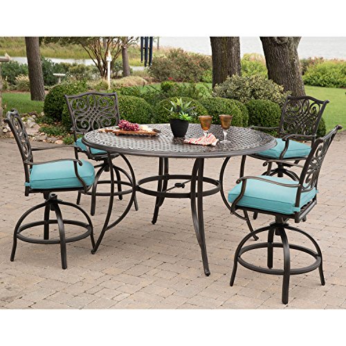 Hanover Traditions 5-Piece Outdoor Dining Set with 4 Swivel Chairs and Round Table Blue