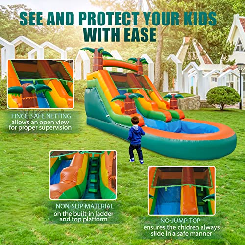 awesmflate Commercial Inflatable Water Slide for Kids Adults, 21FT Big Backyard Waterslide Tropical Outdoor Slide Park with Water Pool - Blue/Green/Orange