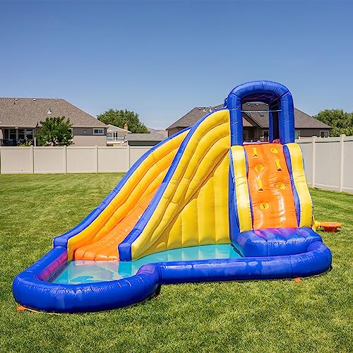 Sportspower Big Wave 2 Inflatable Water Slide with Climbing Wall and Blower Blue/Yellow