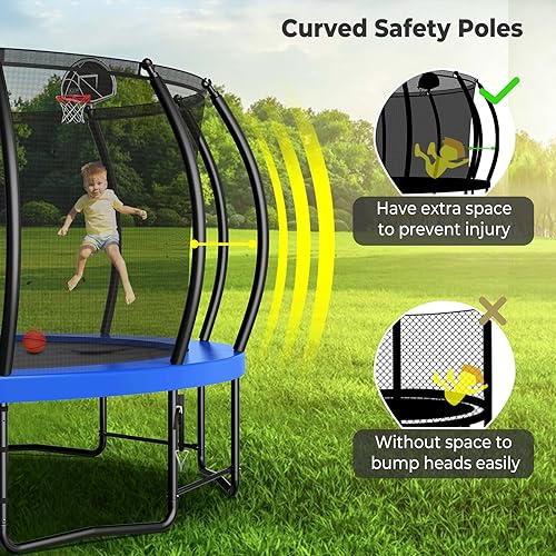Lyromix 16FT Pumpkin Trampoline with Sprinkler & Basketball Hoop Navy Blue