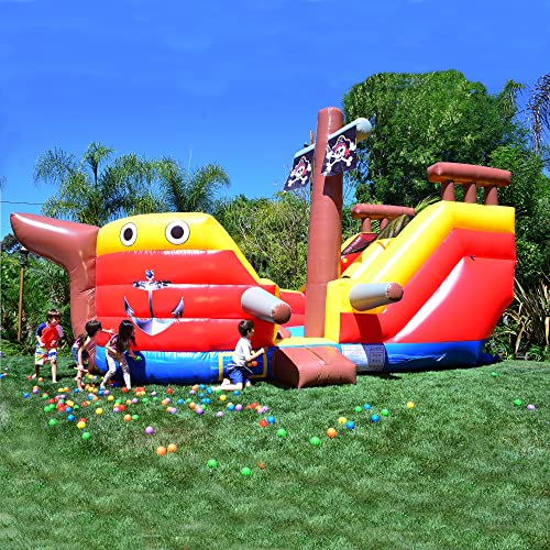 JumpOrange 15' Pirate Ship Bounce House Water Slide Combo Red