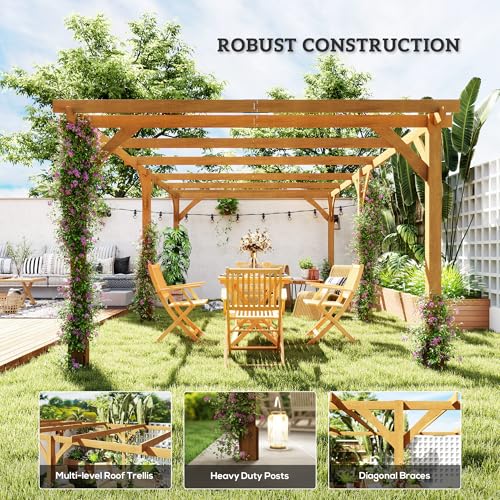 Outsunny 20' x 10' Outdoor Pergola Wood Gazebo Dark Brown
