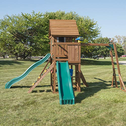 Swing-N-Slide Knightsbridge Wooden Swing Set with Slides & Climbing Wall Green
