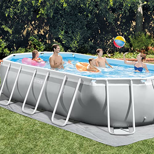 Intex Oval Above Ground Swimming Pool Set Gray Blue