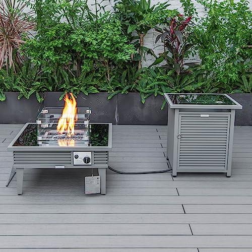 LeisureMod Walbrooke Modern Aluminum 5-Piece Patio Conversation Set with Fire Pit Table Navy Blue
