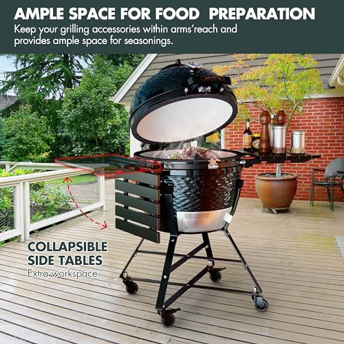 LuauCrafter 24-Inch Ceramic Charcoal Grill and Smoker with Cart Black