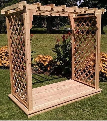Backyard Crafts Amish-Made Covington Style Cedar Arbor with Deck 6' Wide Cedar Stain