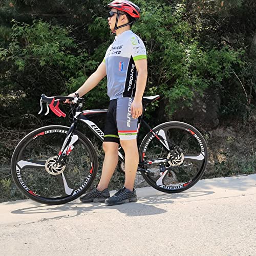 EUROBIKE Road Bike 700C Wheels 21 Speed Dual Disc Brake Bicycle 54cm Frame Black Red