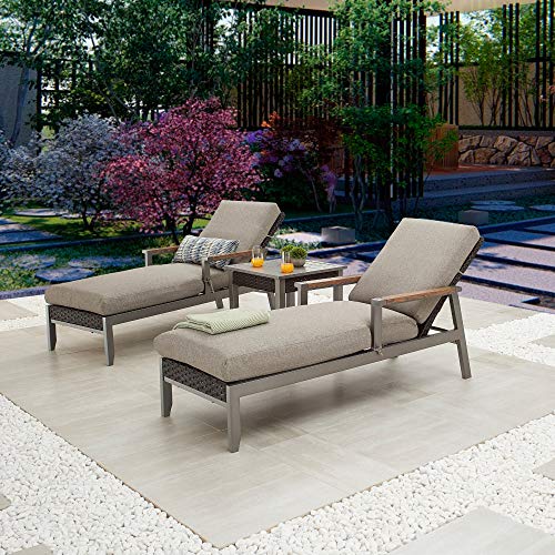 LOKATSE HOME 3-Piece Outdoor Patio Chair Set with Adjustable Metal Rattan Reclining Chairs and Side Table Dark Gray
