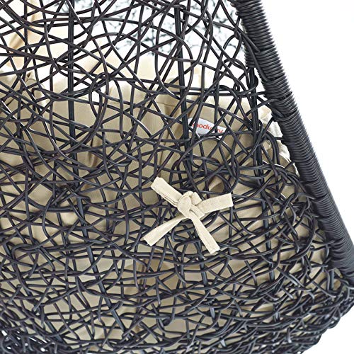 Modway Encase Wicker Rattan Outdoor Patio Swing Chair with Stand Black Beige