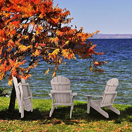hOmeQomi Folding Adirondack Chairs Set of 4 All Weather Resistant with Cup Holder Grey