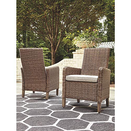 Signature Design by Ashley Beachcroft Wicker Arm Chair with Cushion, 2 Count Natural