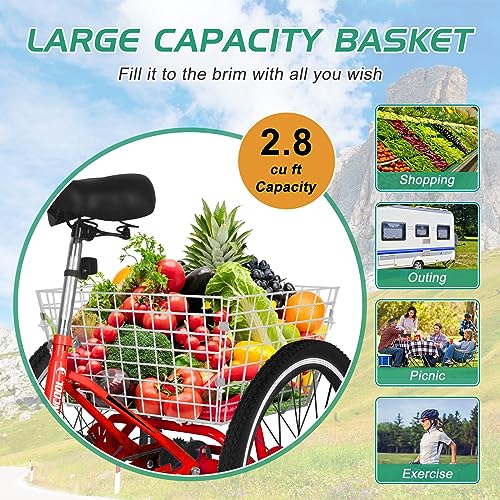 LILYPELLE Adult Folding Tricycle 7 Speed Red