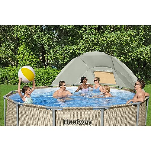 Bestway Power Steel 13' x 42" Round Above Ground Swimming Pool Set with Canopy Brown Wicker Print