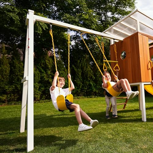 Avenlur Modern Wooden Outdoor Swing Set with Clubhouse & Slide Yellow