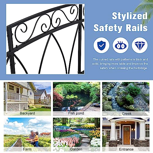 Kinpaw 8FT Extra Large Garden Bridge with High Guardrails Black