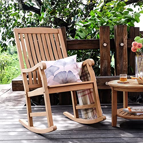 Generic 3-Piece Teak Outdoor Rocking Chair Chat Set Natural Farmhouse Wood Finish White
