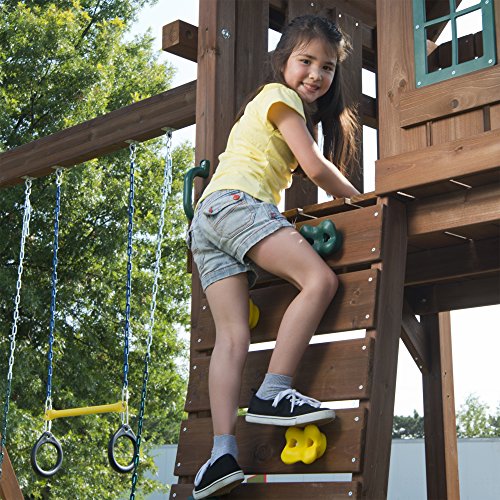 Swing-N-Slide Mont Eagle Play Set with Swings, Slides, Rock Wall, Picnic Table Green