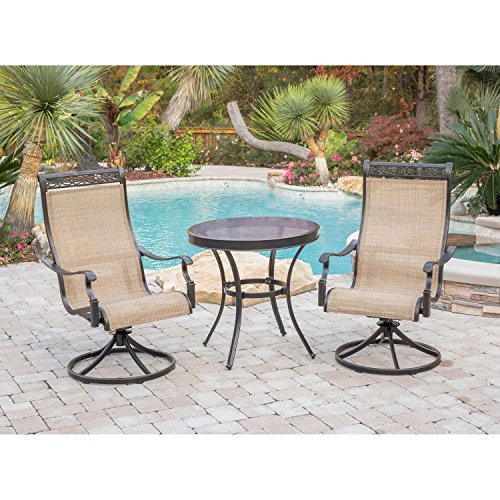 Hanover Monaco 3-Piece Patio Dining Set with Swivel Rockers and Bistro Table Tan