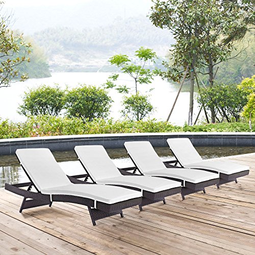 Modway Convene Wicker Rattan Outdoor Patio Chaise Lounge Chairs Set of 4 Mocha
