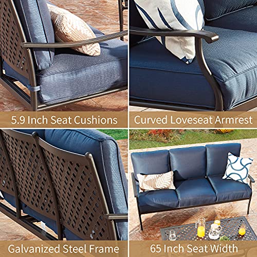 PatioFestival Heavy Duty 3-Person Cushioned Patio Loveseat with Coffee Table Blue
