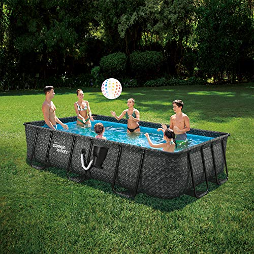 Summer Waves Elite Metal Frame Rectangular Above Ground Pool with Filter Pump and Ladder Gray